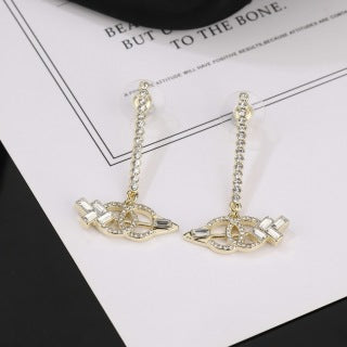CHANEL Elvina Crystal Chain Cross Earrings