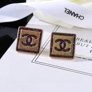 CHANEL Lavelle Violet Enamel Square Stud Earrings