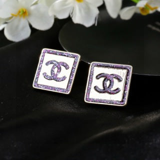 CHANEL Lavelle Violet Enamel Square Stud Earrings