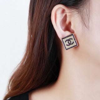 CHANEL Lavelle Violet Enamel Square Stud Earrings