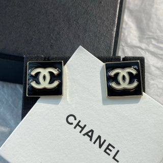 CHANEL Noelia Noir Square Signature Stud Earrings