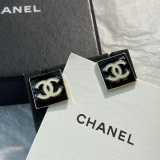 CHANEL Noelia Noir Square Signature Stud Earrings