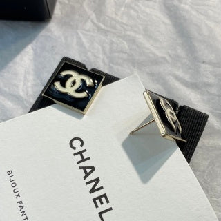 CHANEL Noelia Noir Square Signature Stud Earrings
