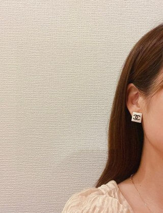 CHANEL Noelia Noir Square Signature Stud Earrings