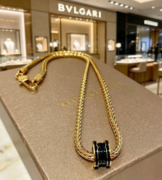 Bvlgari Gold Black Spiral Pendant Chain Necklace – Elegant Luxury Jewelry