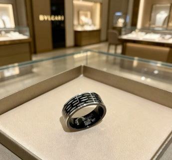 Bvlgari Black Ceramic Silver Accent Band Ring – Elegant Luxury Jewelry