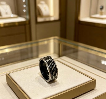 Bvlgari Black Ceramic Silver Accent Band Ring – Elegant Luxury Jewelry