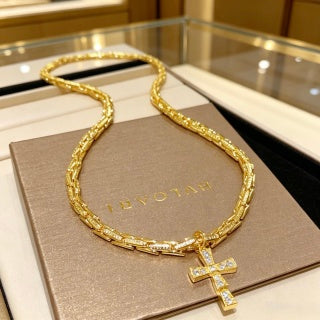 Bvlgari Gold Diamond Cross Pendant Necklace – Elegant Luxury Jewelry