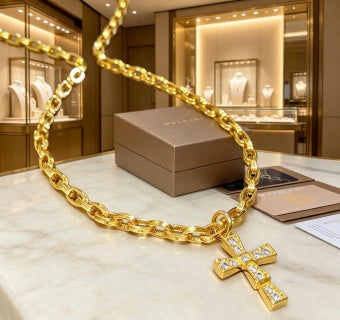 Bvlgari Gold Cross Pendant Chain Necklace – Elegant Luxury Jewelry